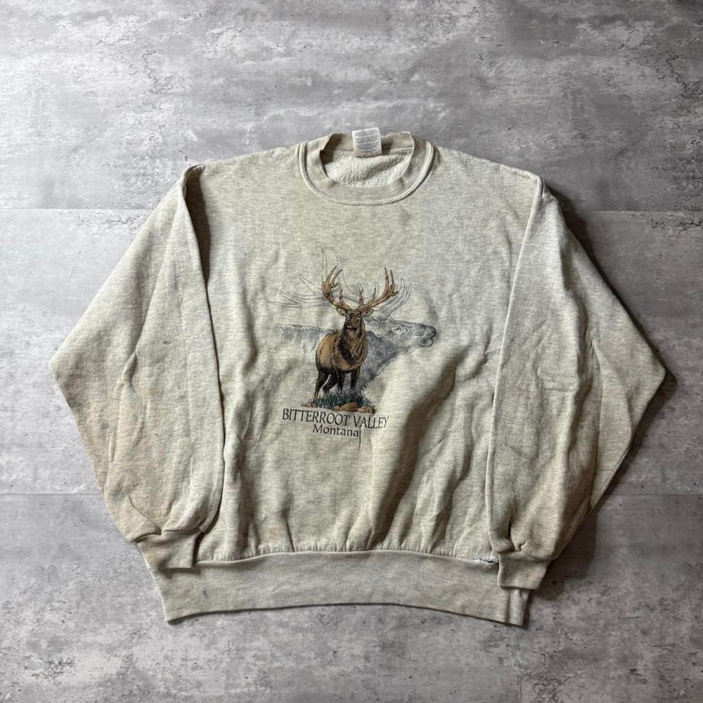 Y2K Vintage 90s Boxy Jerzees Deer Wildlife Nature Graphic Crewneck Sweatshirt
